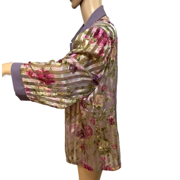 Vintage 90s DRESS BARN WOMAN Organza Rose Open Front Sheer Jacket Sz 14 L/XL - Picture 4 of 9